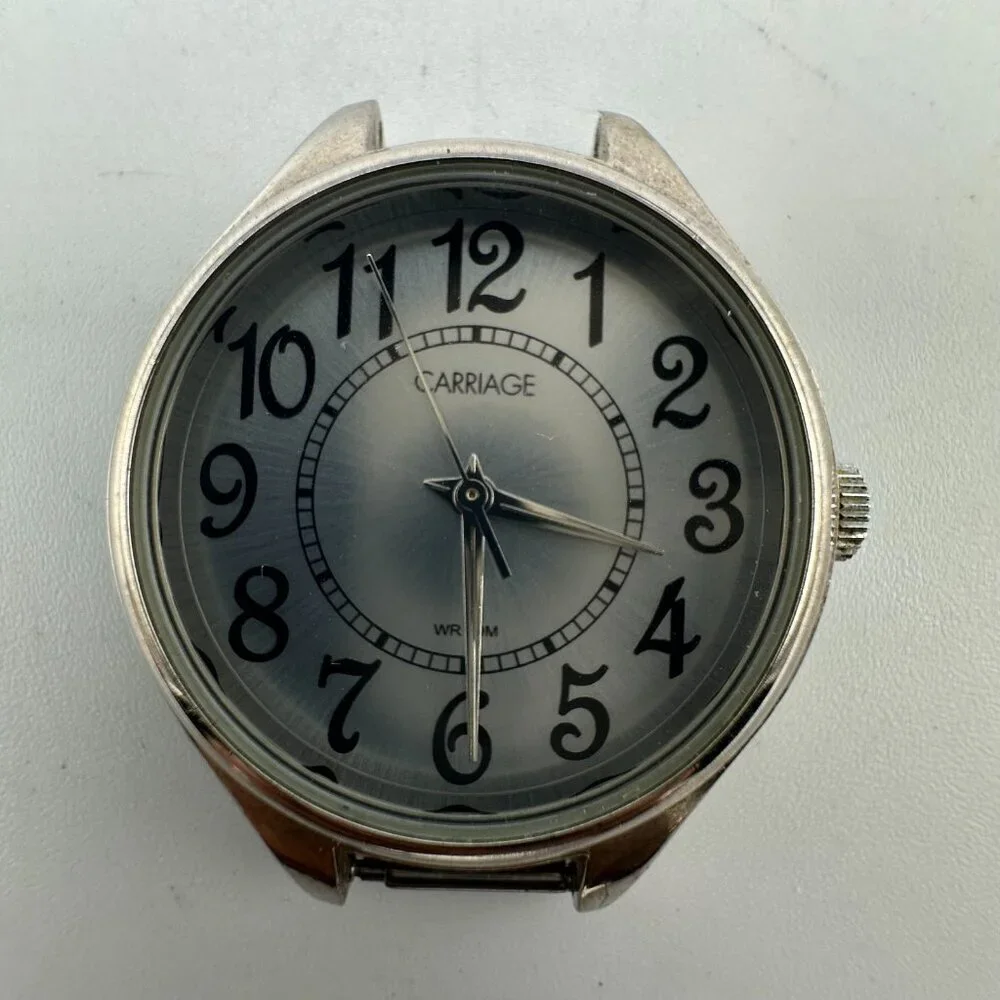 Carriage Watch Women Silver Tone Case Only No Band Easy To Read Dial New Battery